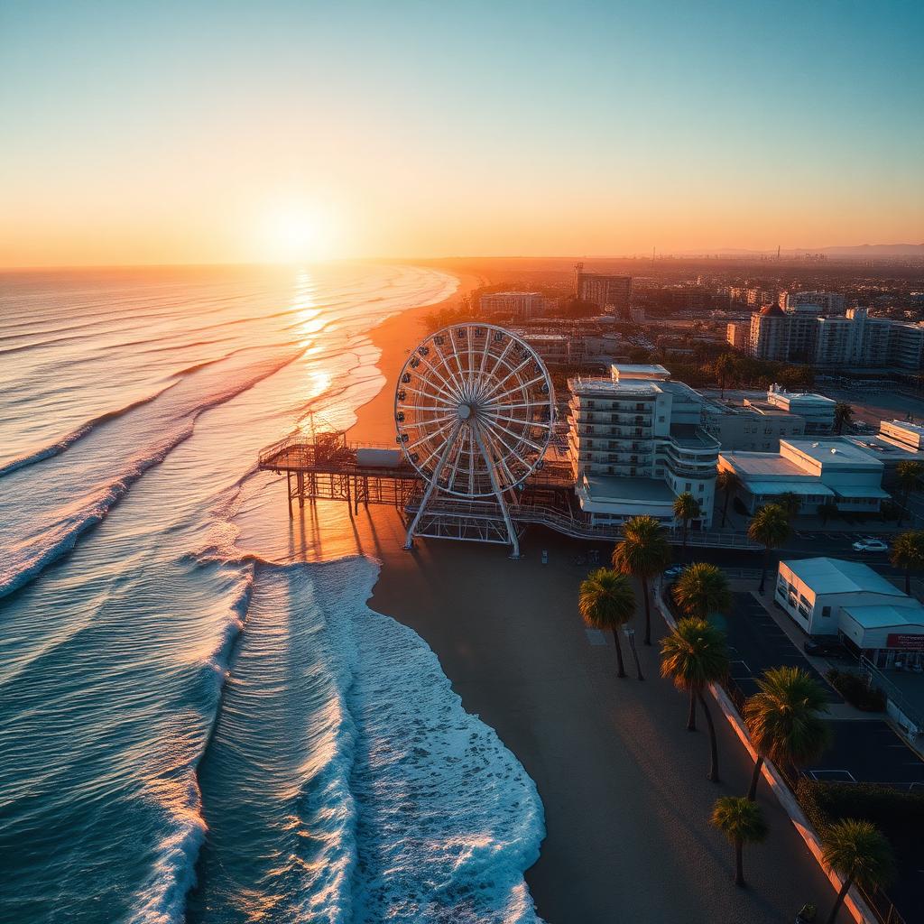Live view of Santa Monica Pier at sunset